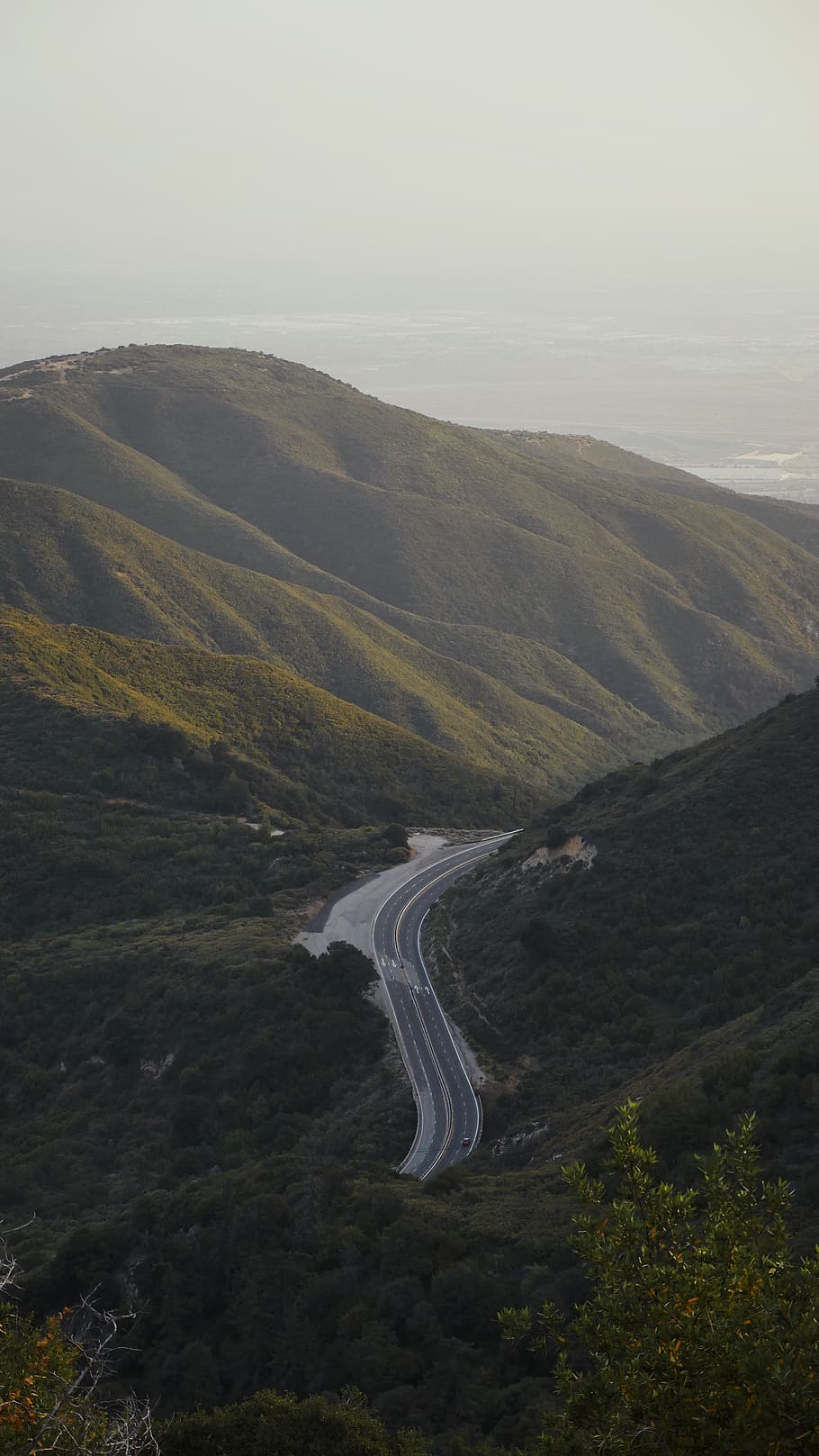 aerial view of road between mountains, crestline, united states