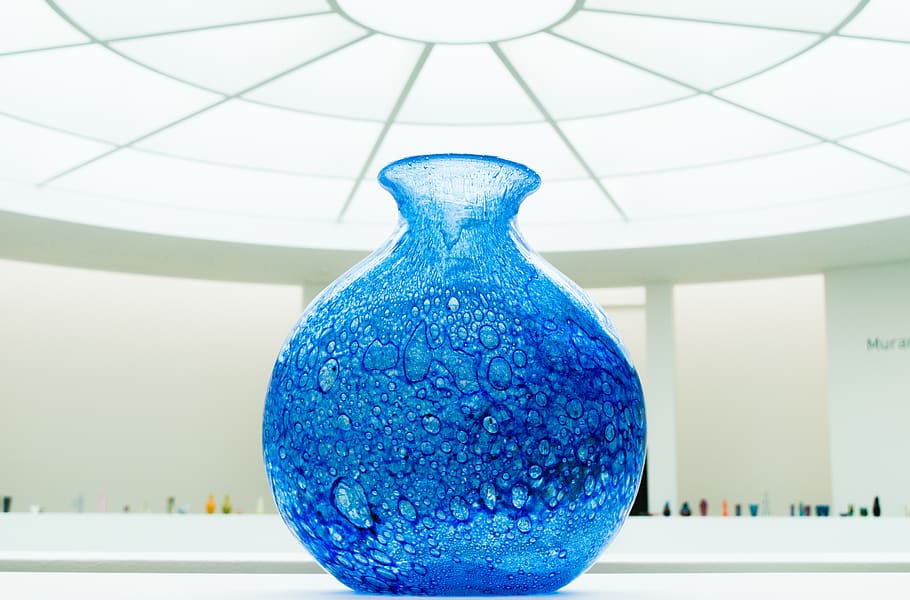 Blue Glass Vase, bright, calm, ceiling, clean, close-up, cold HD wallpaper