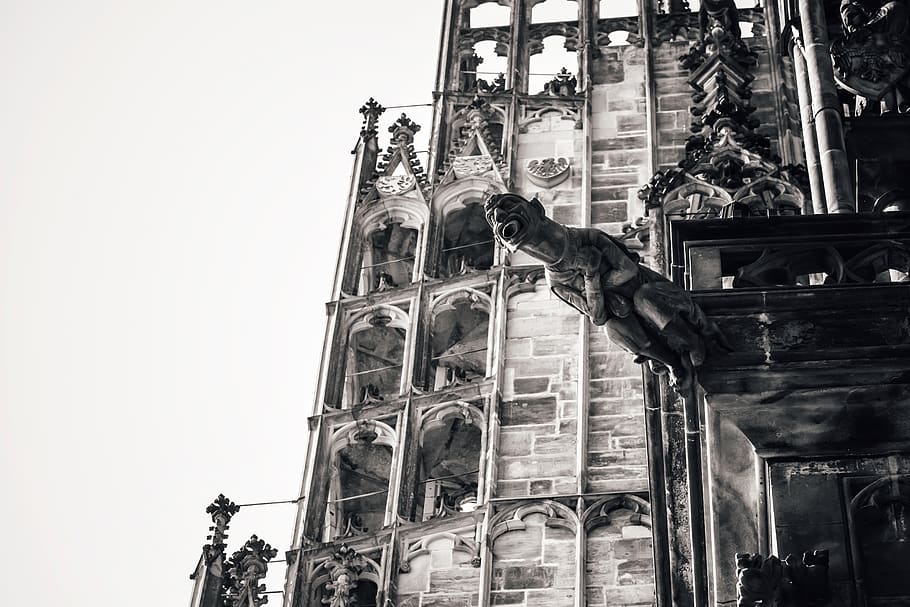 gargoyle, cathedral, catholic, character, chimera, gothic, black HD wallpaper