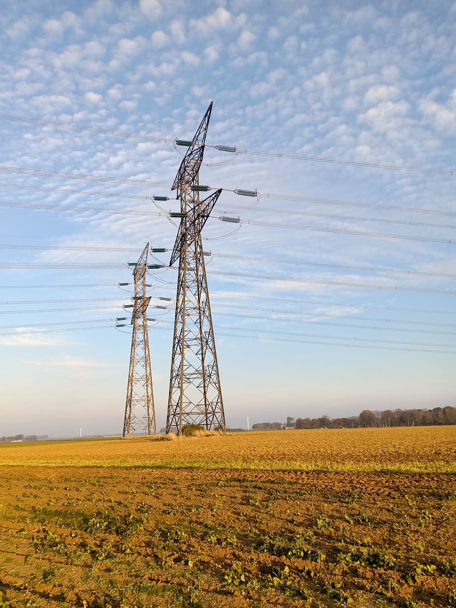 landscape, pylon, pylons, electricity, power poles, powerlines HD wallpaper