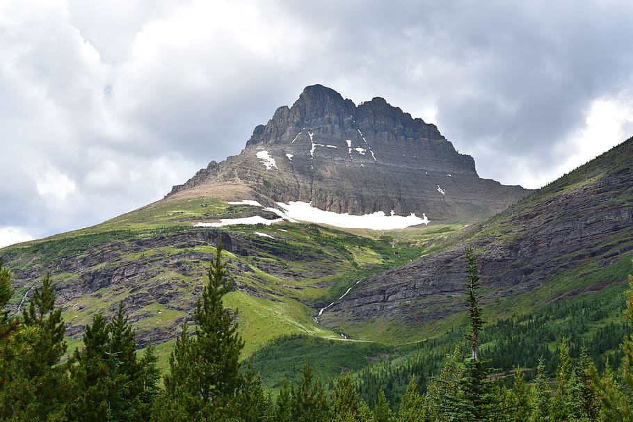 mountain, snow, spring, hiking, national park, montana, cloud - sky HD wallpaper