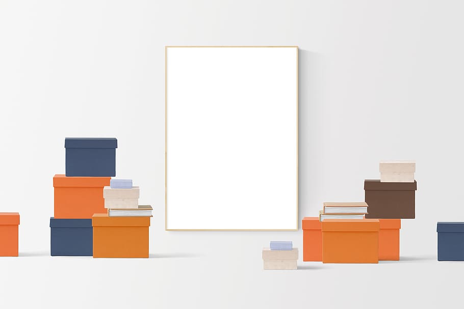 poster, frame, wall, boxes, container, blank, indoors, copy space HD wallpaper