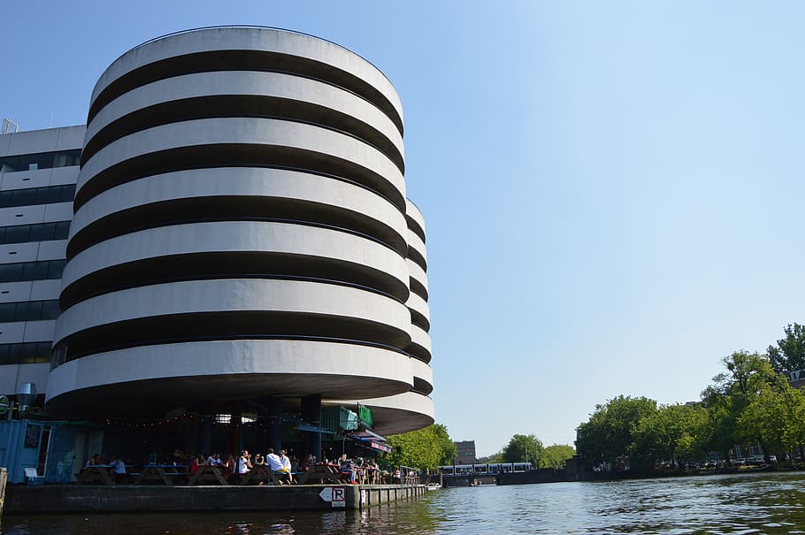 amsterdam, netherlands, round, white, bulding, urban, water HD wallpaper