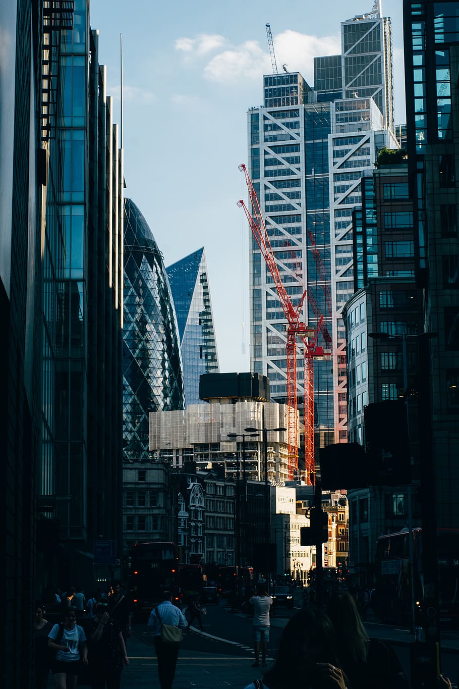 selective focus photo of crane near glass buildings, london, liverpool street, HD wallpaper