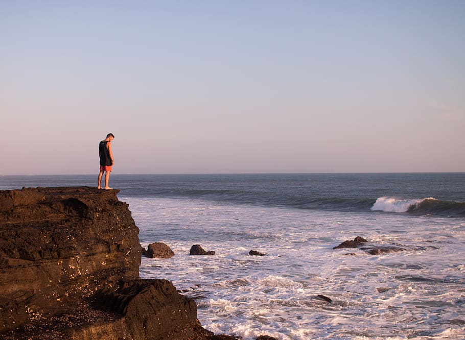 indonesia, bali, sea, water, sky, horizon over water, rock HD wallpaper