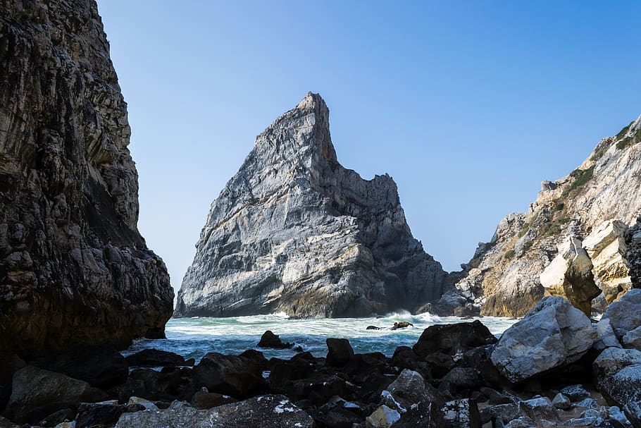 gray rock formation, promontory, nature, outdoors, cliff, mountain HD wallpaper