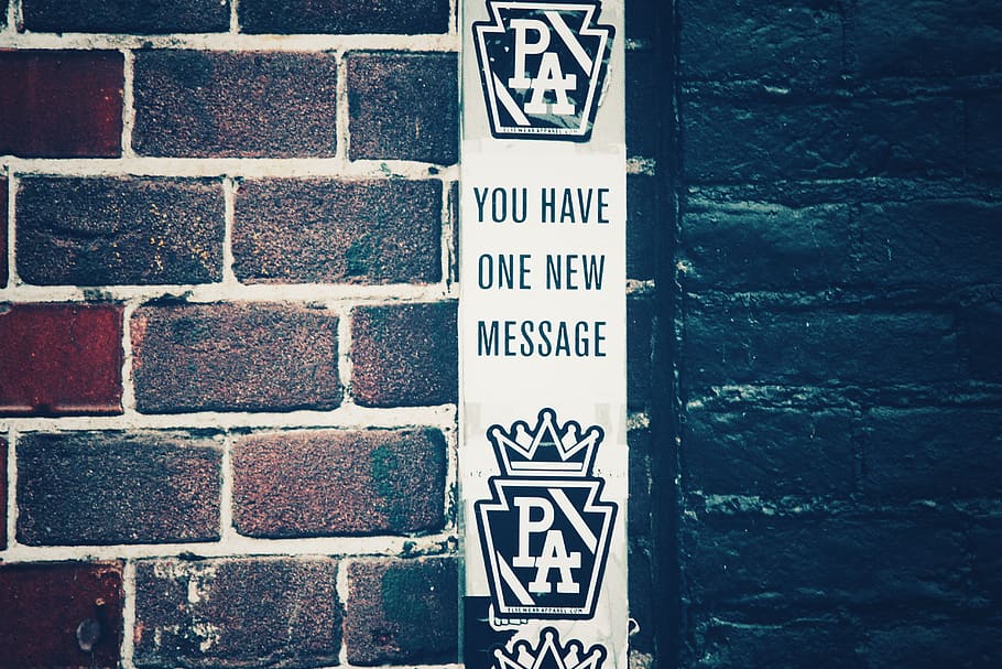wall, brick, urban, sticker, street, new, message, communication HD wallpaper