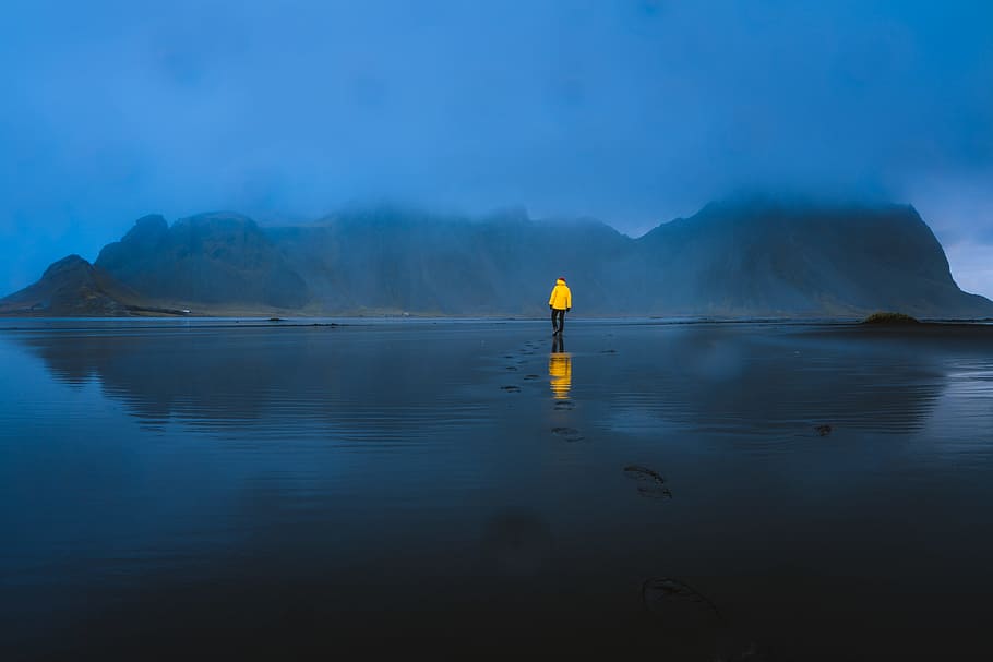 man walking on water, view, nature, background, beautiful, blue, HD wallpaper