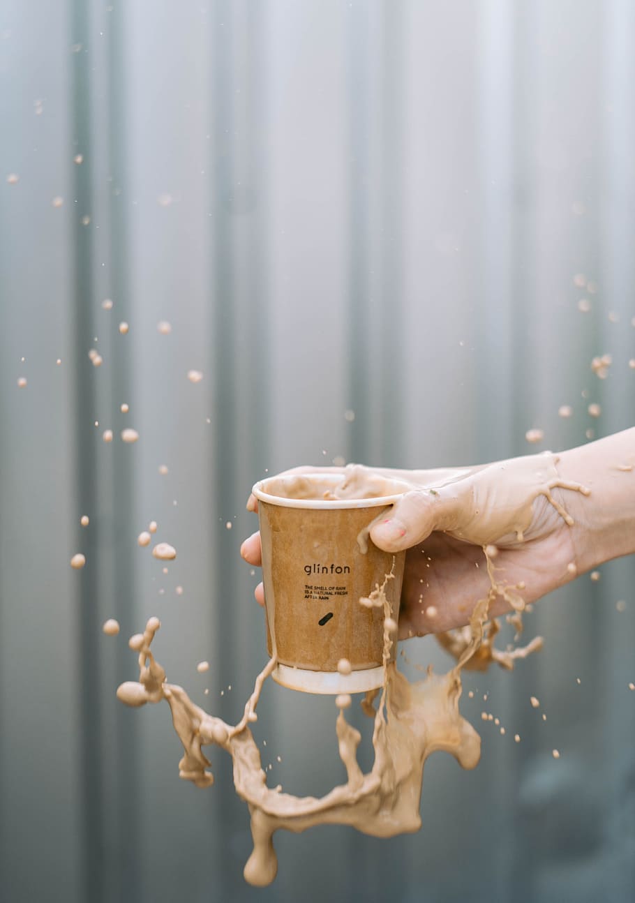 person holding Glinton cup, hand, coffee, paper cup, splash, drop HD wallpaper