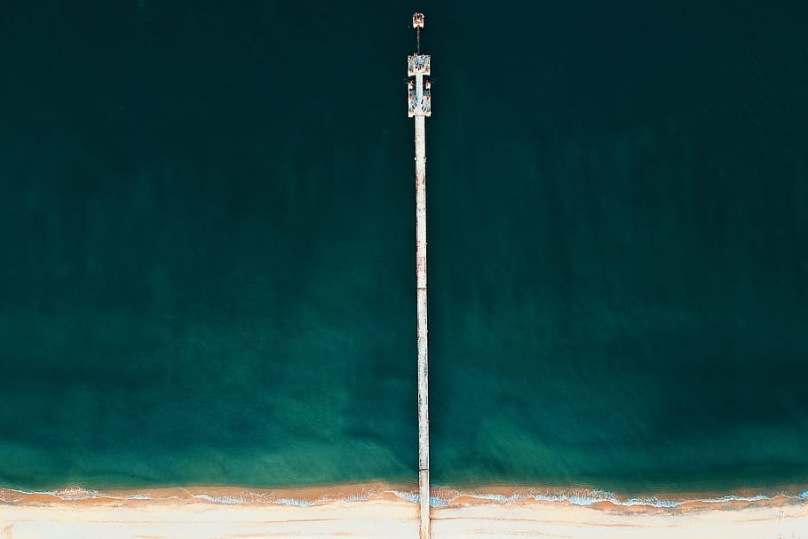 Aerial Photography of Dock, beach, bird's eye view, daylight HD wallpaper