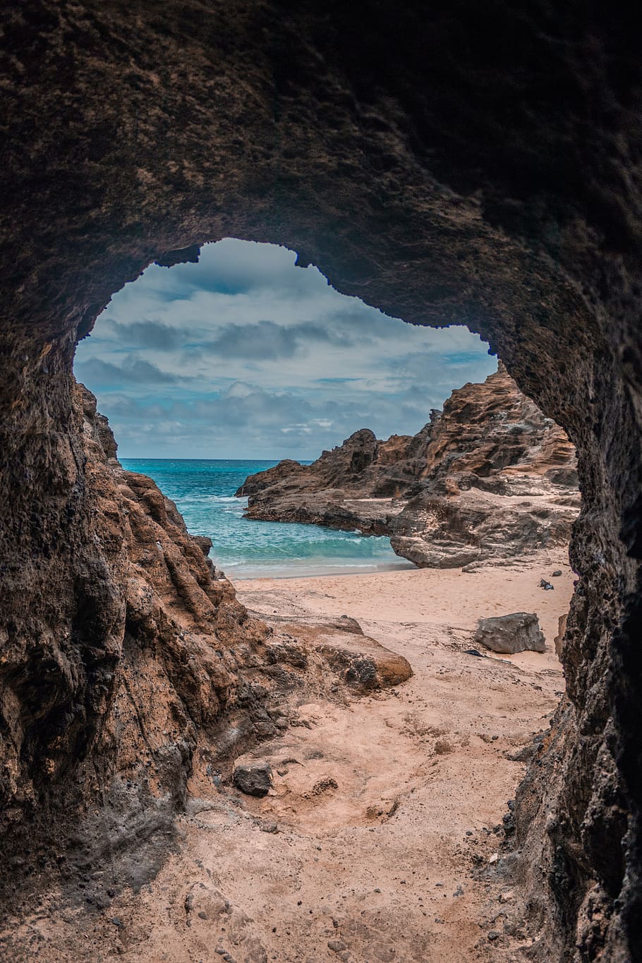 Cave Near Sea, beach, clouds, daylight, landscape, nature, ocean HD wallpaper