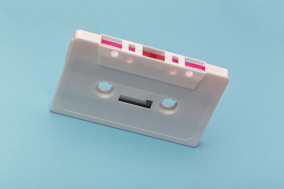 White Cassette Tape, audio, blank, blue background, classic, device, HD wallpaper