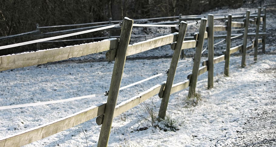 pasture fence, snow, coupling, paddock, winter, nature, post HD wallpaper