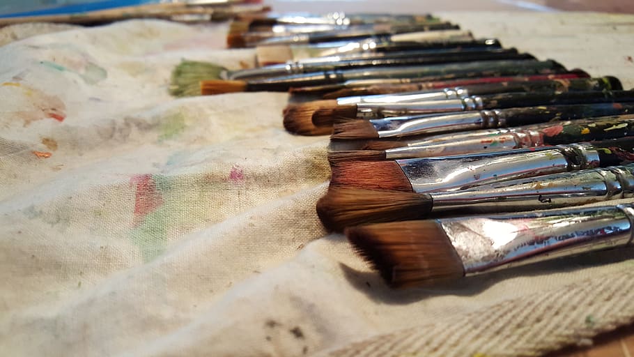 paintbrush, art and craft, still life, indoors, selective focus HD wallpaper