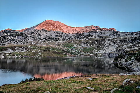 clear water lake, nature, outdoors, mountain range, wilderness HD wallpaper