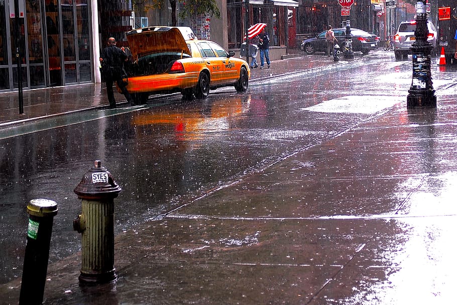 united states, new york, city, wet, street, water, transportation HD wallpaper
