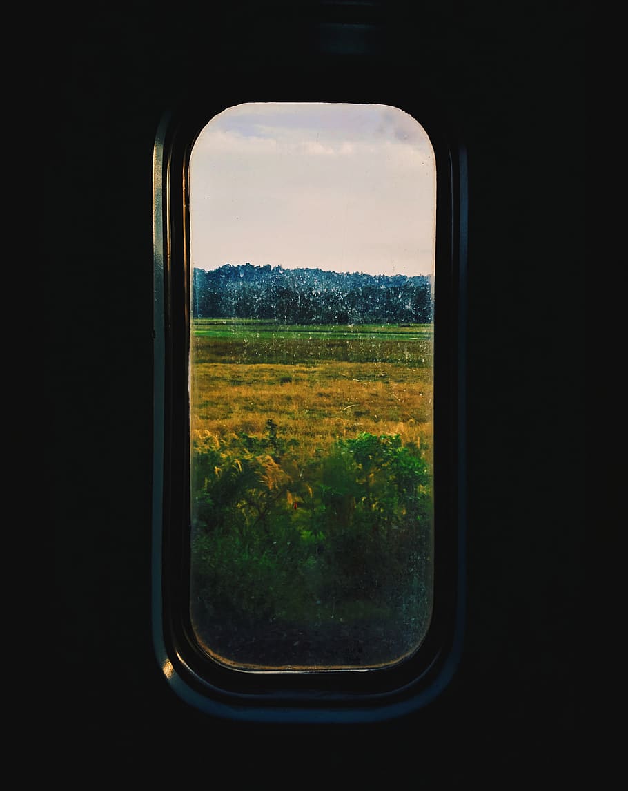 Train, Window, Field, Summer, Railway, India, Landscape, sky HD wallpaper
