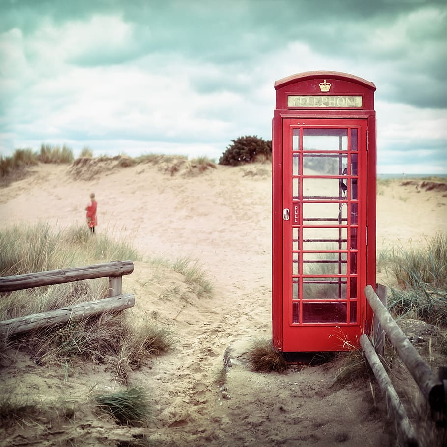 HD wallpaper: phone booth, beach, lonely, alone, wait, call, red, mood,  british | Wallpaper Flare