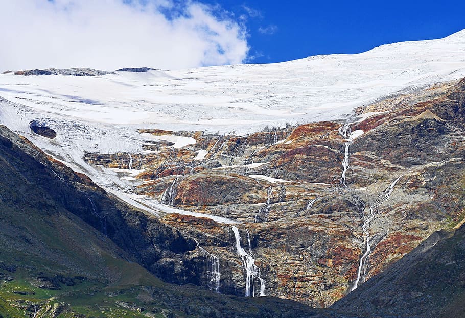 glacier, outflows, glacier water, rock, piz palu, bernina, alp grüm, HD wallpaper