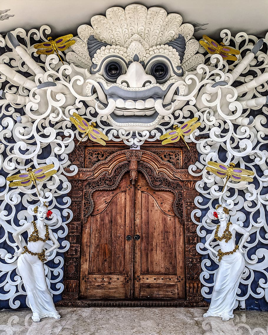 bali, uc silver, architecture, white, brown, door, gold, decorated HD wallpaper