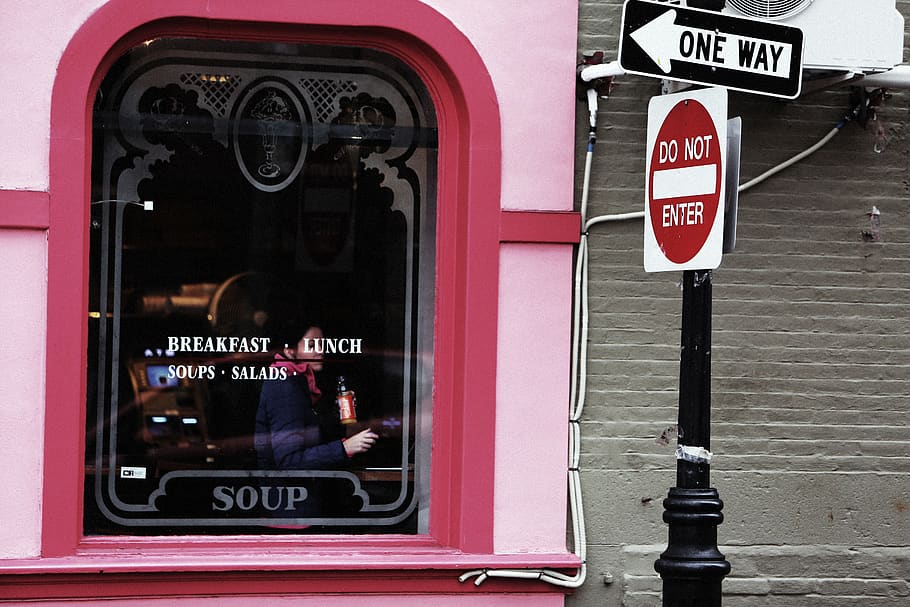 restaurant, pink, window, breakfast, lunch, soups, street, signs HD wallpaper