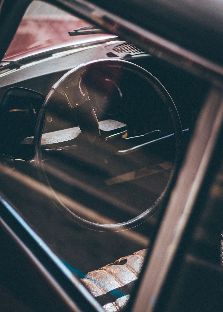 black car, grey, emblem, selective focus, close-up, land vehicle HD wallpaper