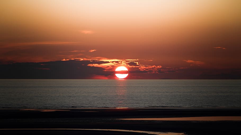 seascape, sunset, ocean, beach, coast, horizon, water, landscape HD wallpaper