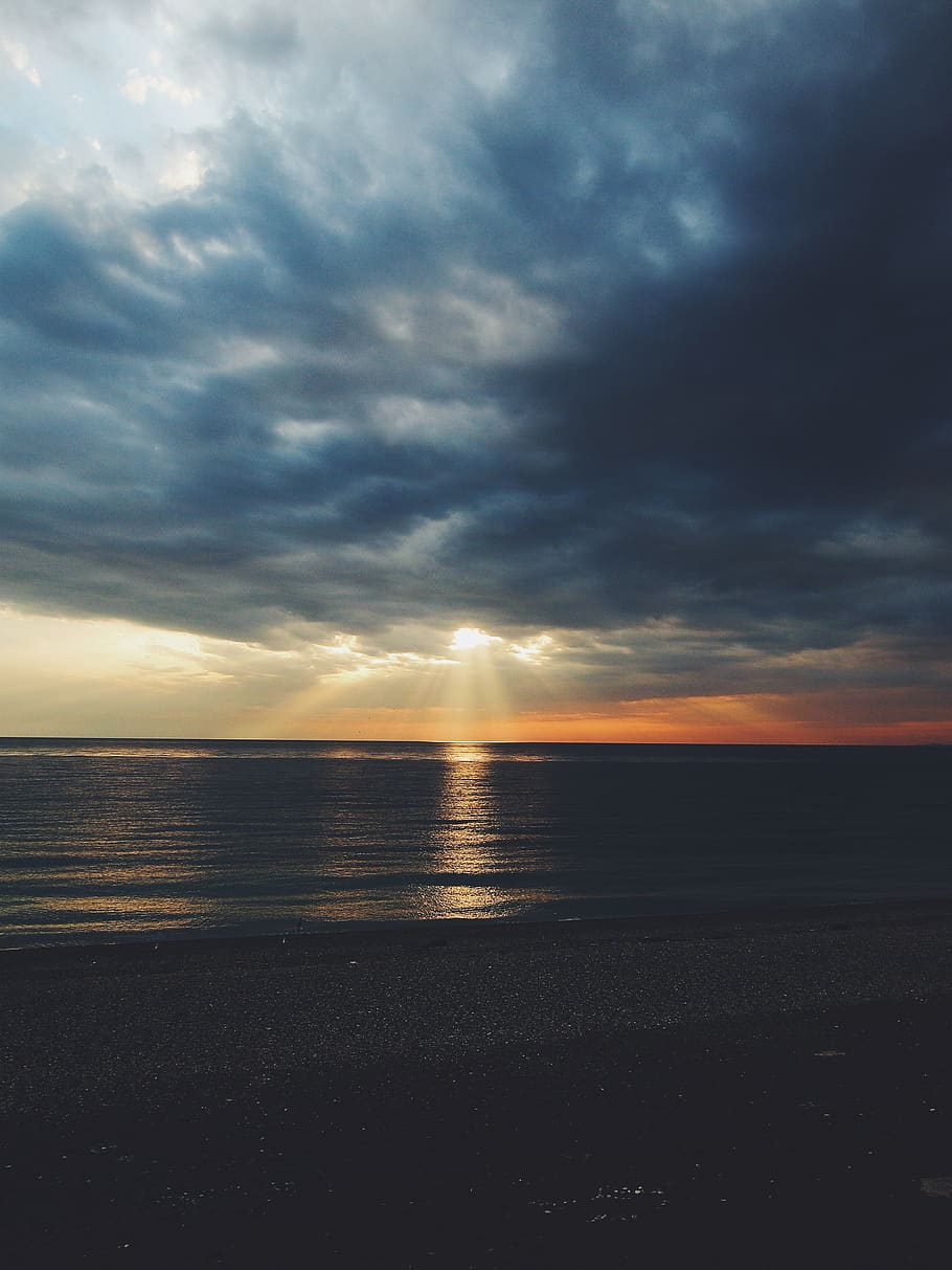 gagra, sea, clouds, sun, sunset, chill, storm, beach, sky, cloud - sky HD wallpaper