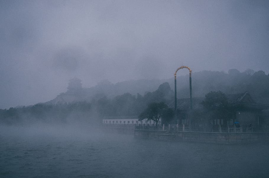 summer palace, china, fog, water, nature, architecture, environment HD wallpaper