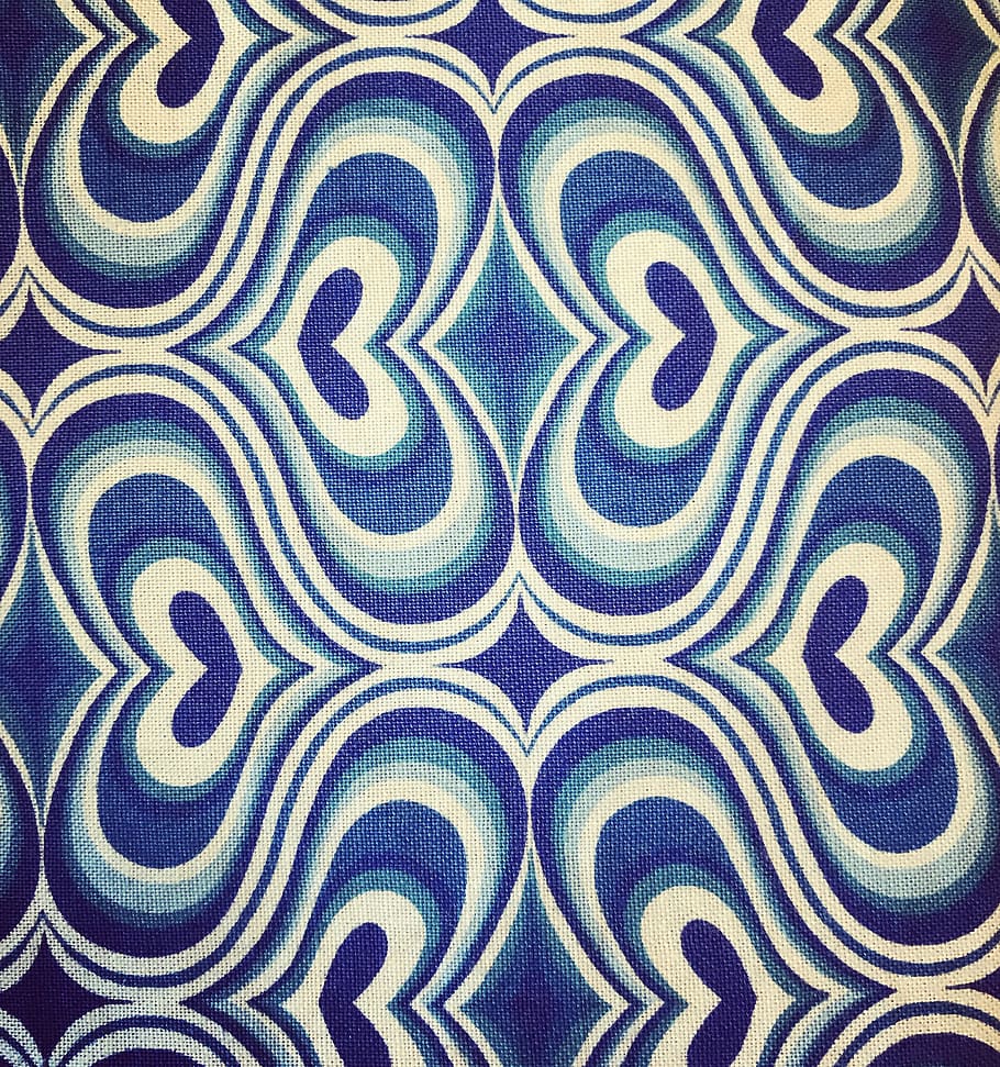 design, psychedelic, hearts, pattern, fabric, motif, blue, full frame HD wallpaper