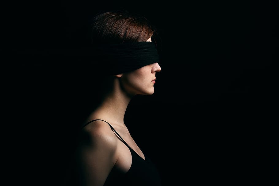 HD wallpaper: woman wearing black blindfold facing sideways, portrait