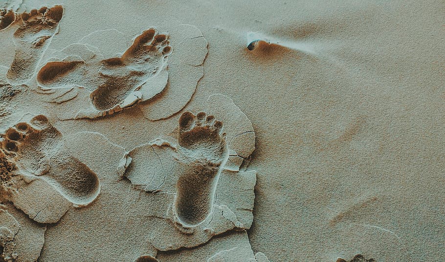 Person Foot Prints on Sands Photo, beach, desert, design, footprints HD wallpaper