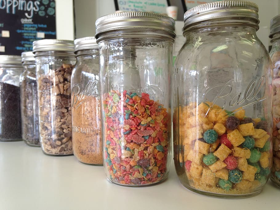 candy, toppings, cereal, jars, glass - material, container HD wallpaper