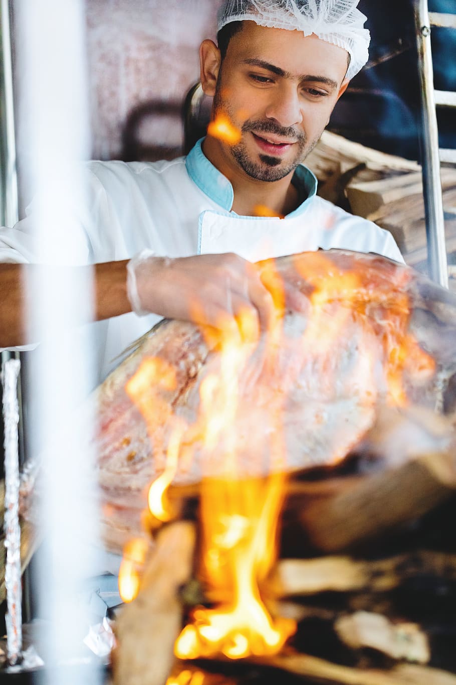 man holding meat, fire, fire - natural phenomenon, burning, flame HD wallpaper