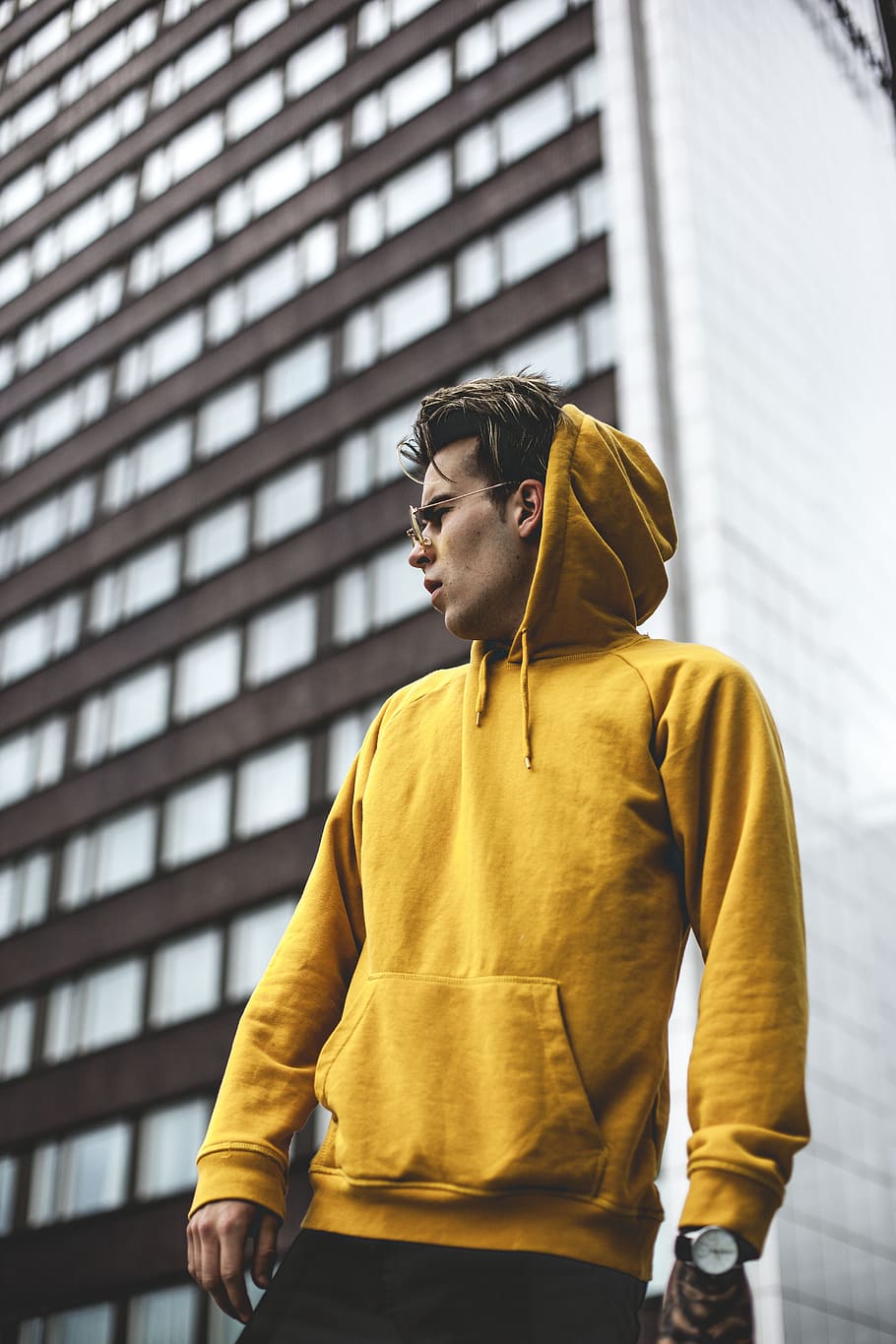 Photography of Guy Wearing Yellow Hoodie, blur, boy, depth of field
