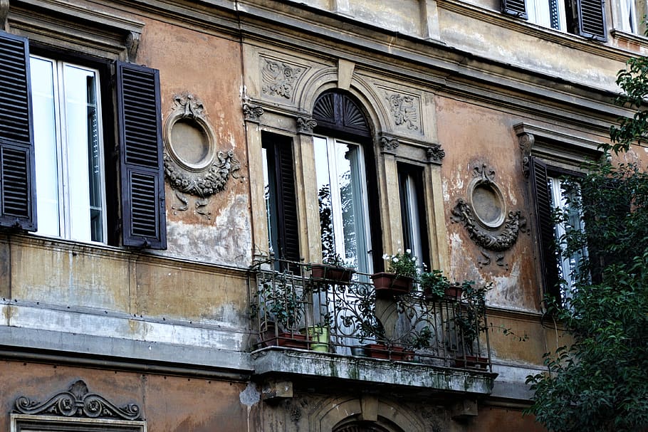 rome, italy, building, balcony, window, built structure, building exterior HD wallpaper