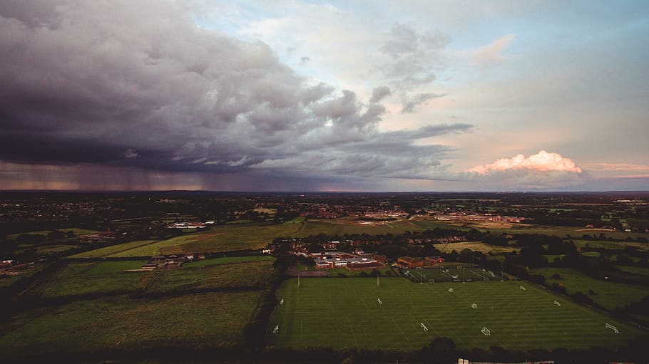 united kingdom, reading, clouds, light, dark, town, fields HD wallpaper