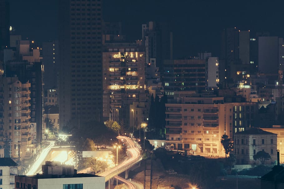 lebanon, beirut, light trails, night, dark, long exposure, city, HD wallpaper
