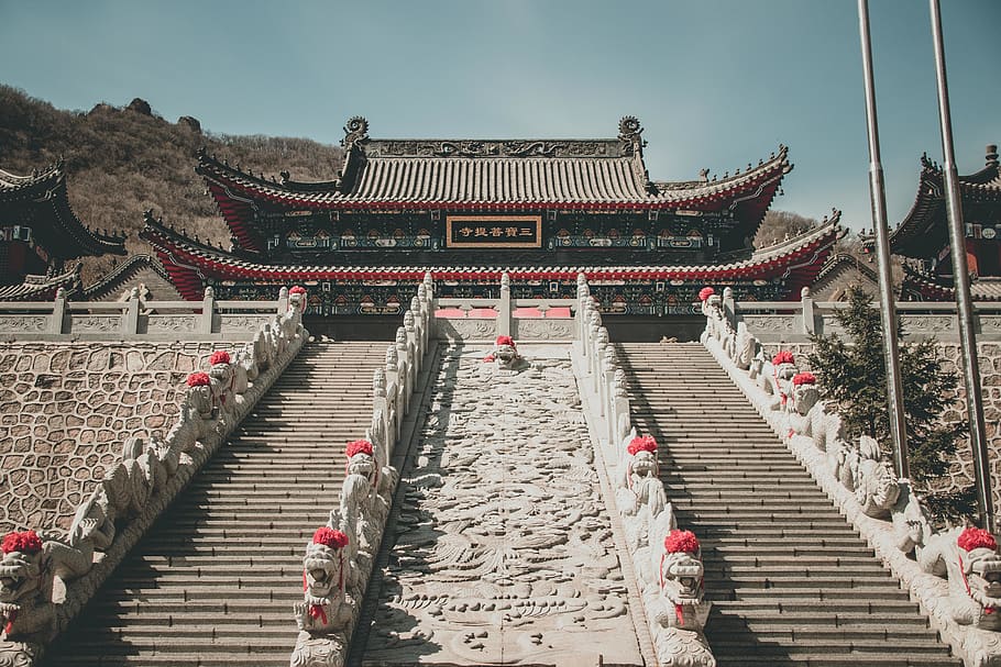 Temple With Stairs, architecture, building, roof, staircase, built structure HD wallpaper