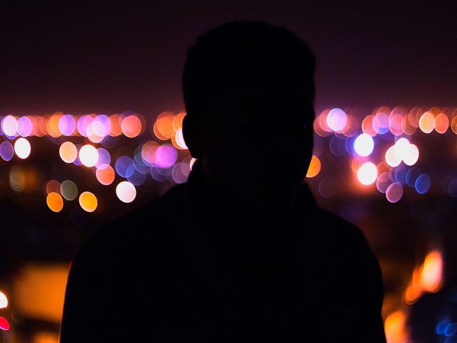 one person, illuminated, headshot, night, silhouette, portrait HD wallpaper