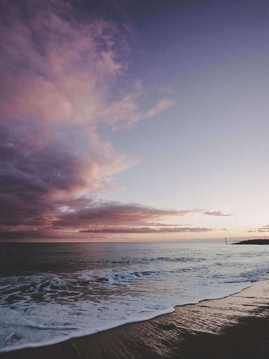 Seawater Taken at Sunset, beach, clouds, horizon, landscape, nature HD wallpaper