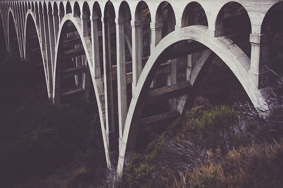 grayscale photography suspension bridge, mailbox, human, person