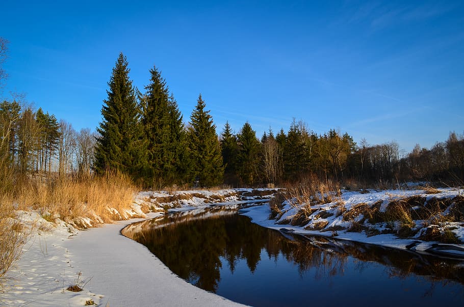 winter, hdr, river, snow, russia, nature, sky, white, landscape HD wallpaper