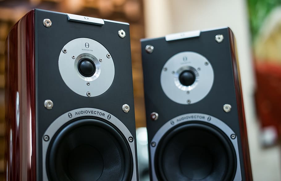 Selective Focus Photography of Two Brown-and-black 2-way Bookshelf Speakers, HD wallpaper