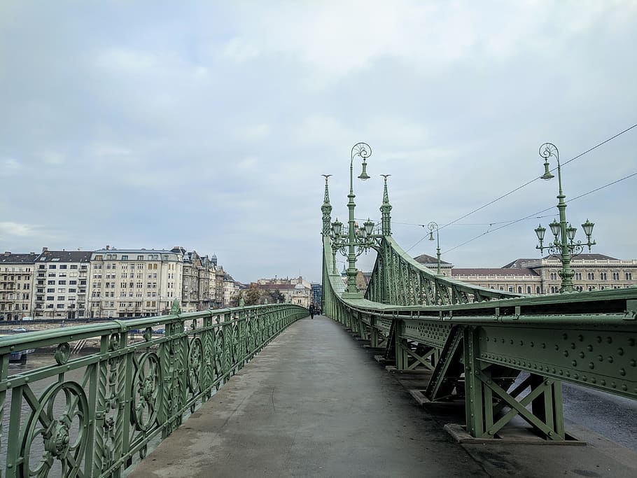 budapest, liberty bridge, hungary, perspective, overcast, teampixel, HD wallpaper