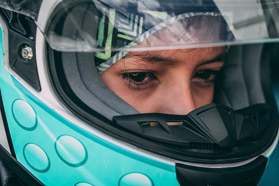 Potrait\, helmet, racing, kart, kid, headshot, portrait, one person HD wallpaper