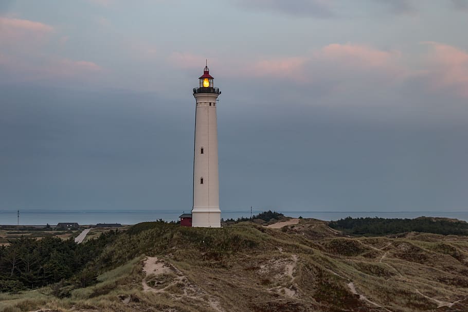 lighthouse, sea, water, coast, sky, landscape, landmark, tower HD wallpaper
