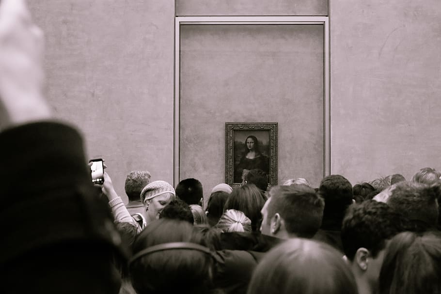 france, paris, louvre museum, painting, mona lisa, art, crowd HD wallpaper