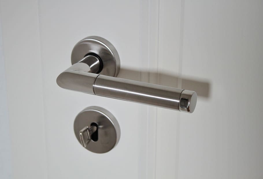 door, handle, knock, object, metal, entrance, lock, silver colored HD wallpaper