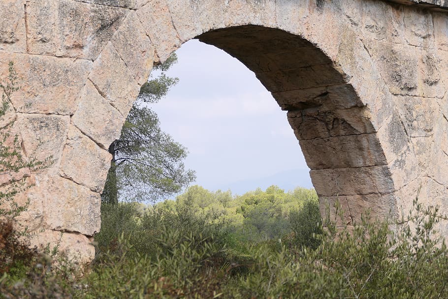aqueduct, of, tarragona, plant, arch, architecture, day, nature